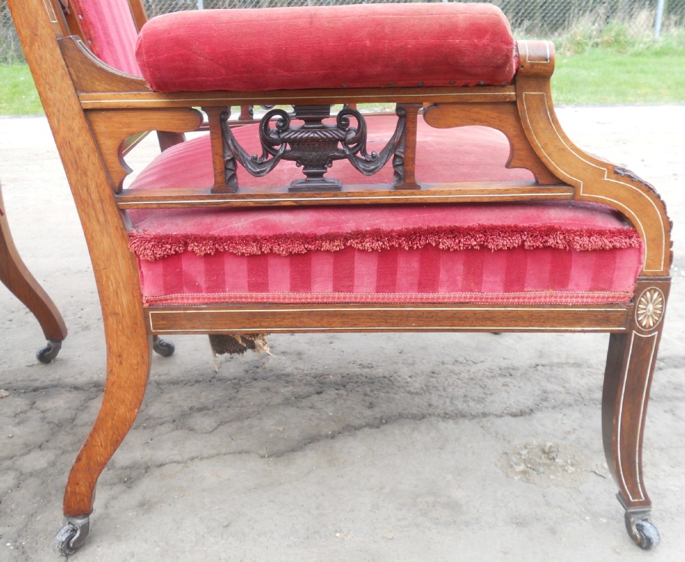 Pair of Edwardian Inlaid Mahogany Library Armchairs View XV