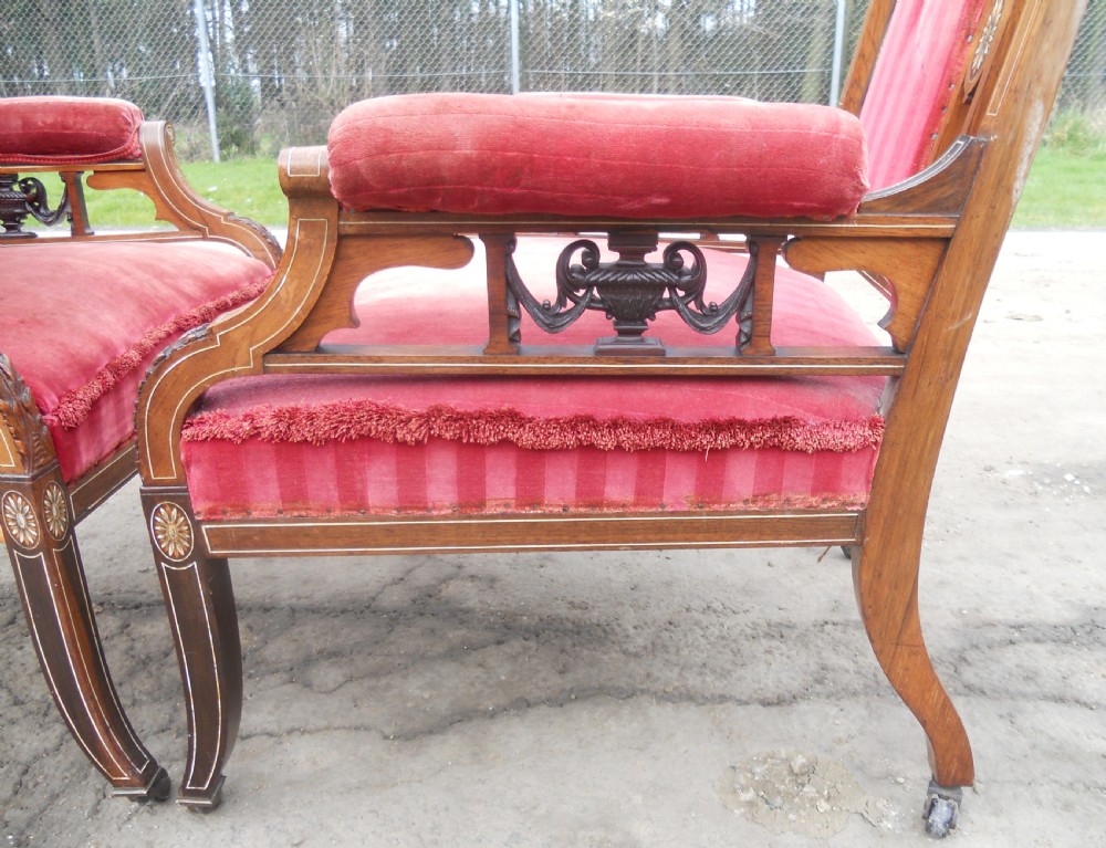Pair of Edwardian Inlaid Mahogany Library Armchairs View XX