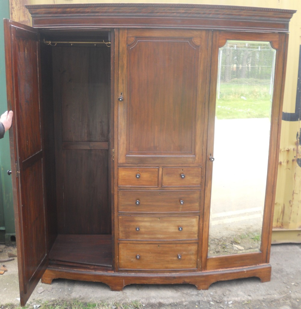 Edwardian Mahogany Triple Wardrobe View IX