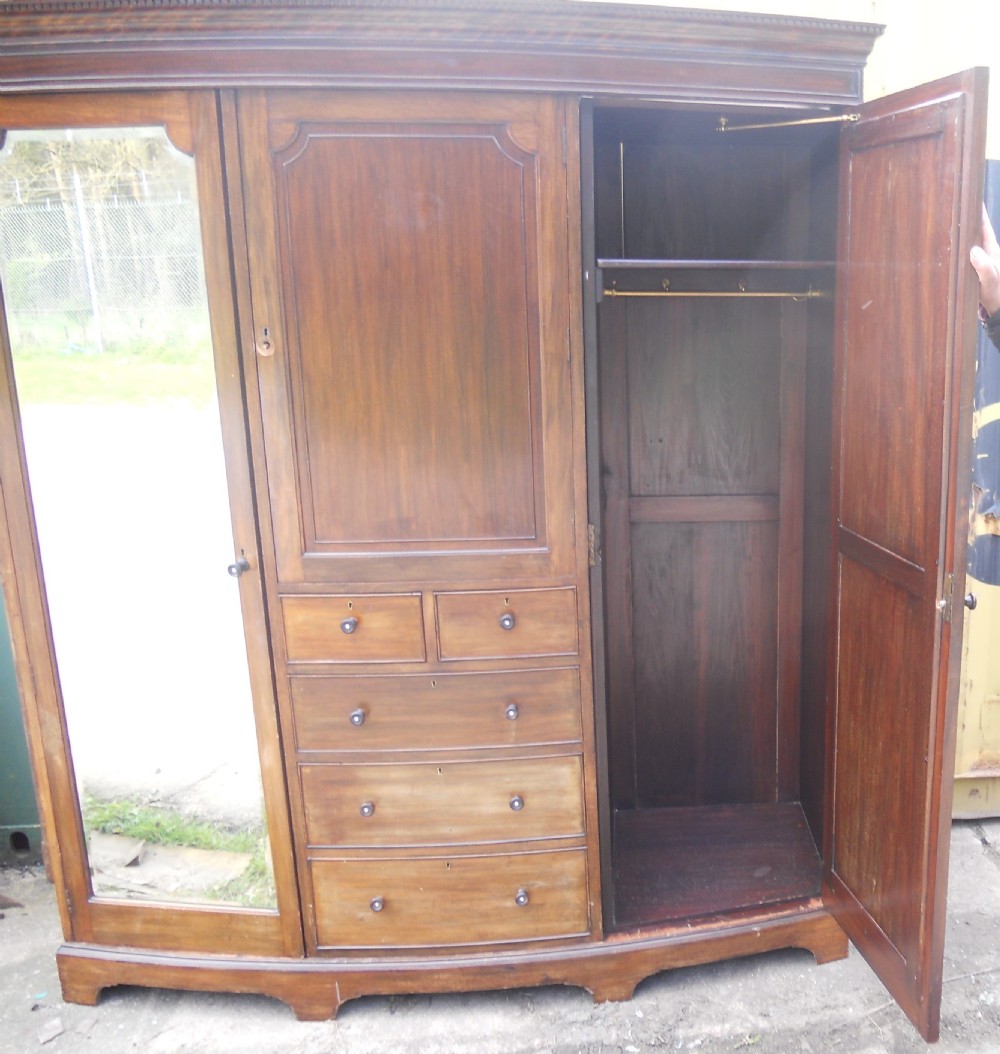 Edwardian Mahogany Triple Wardrobe View XII