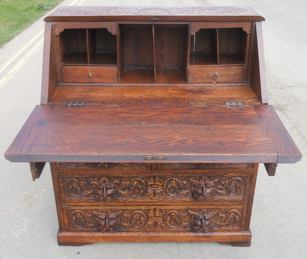 Victorian Carved Oak Writing Bureau  View VII