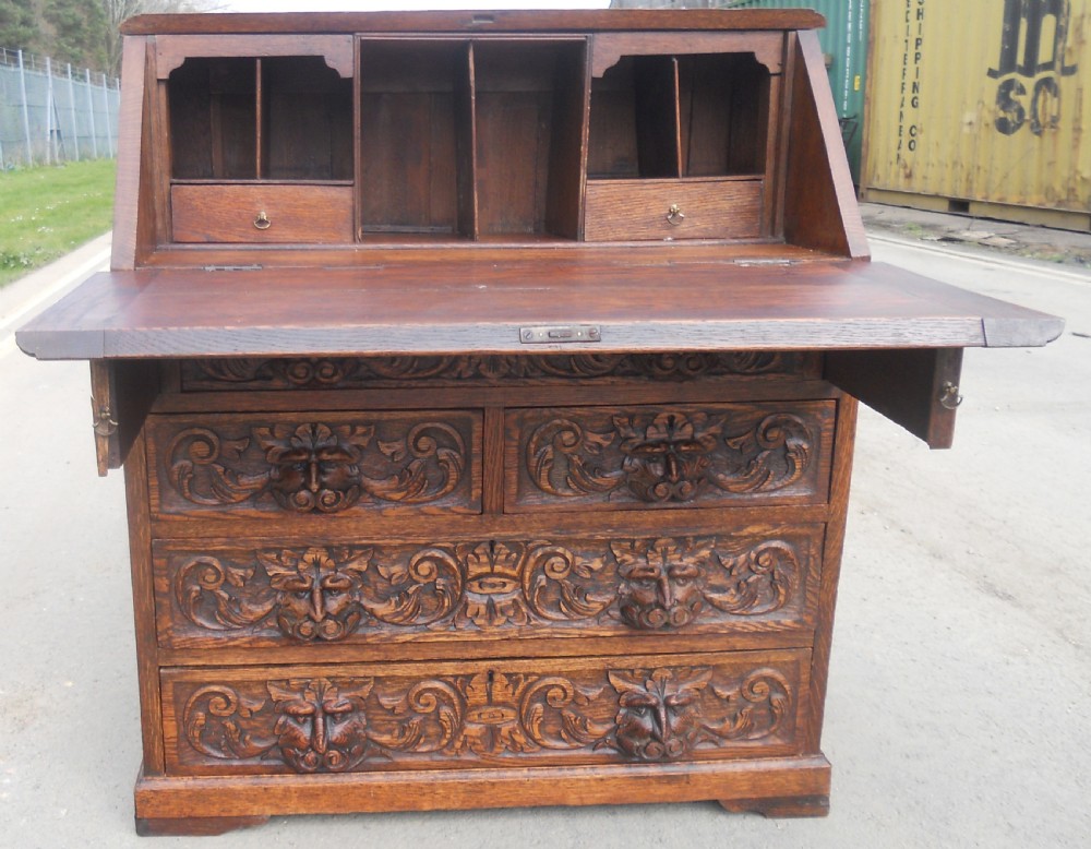 Victorian Carved Oak Writing Bureau  View VIII