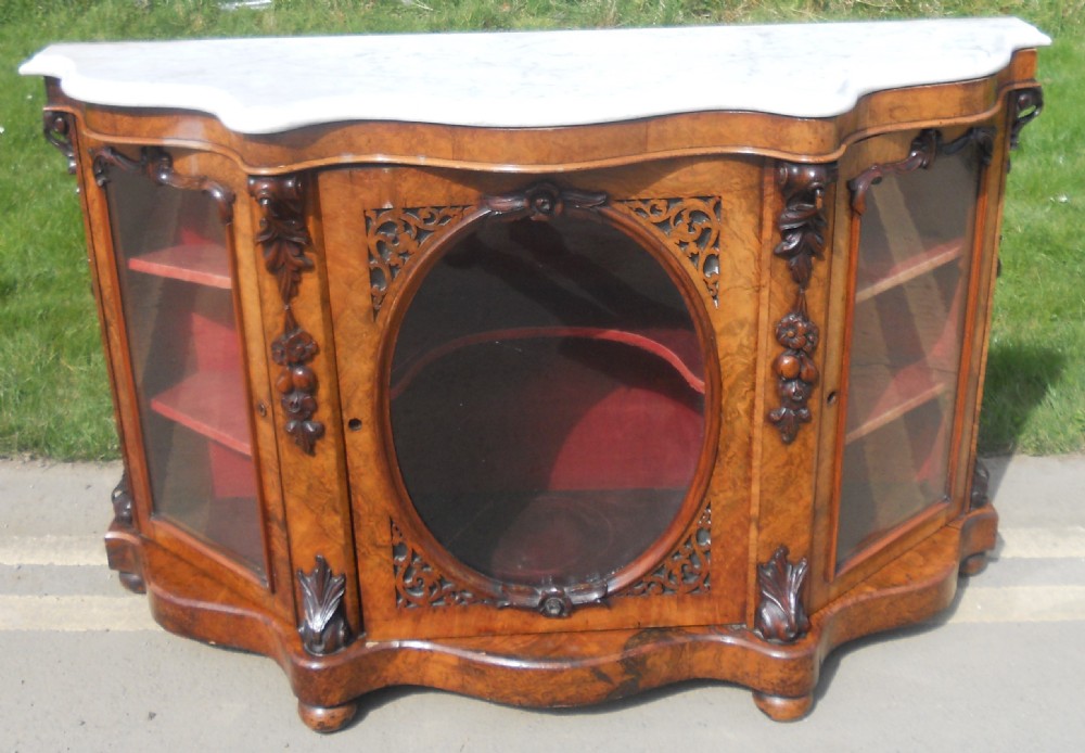 Victorian Marble Top Walnut Side Cabinet 