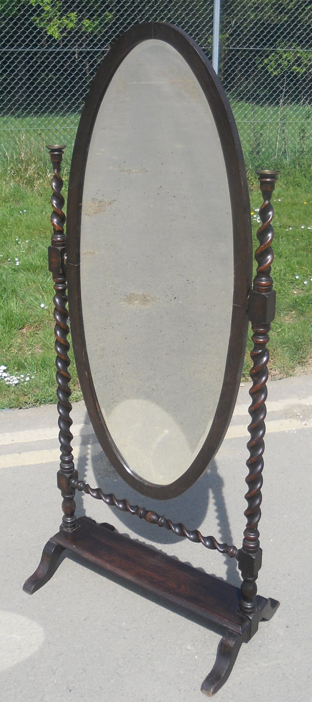 Oval Oak Framed Standing Cheval Mirror