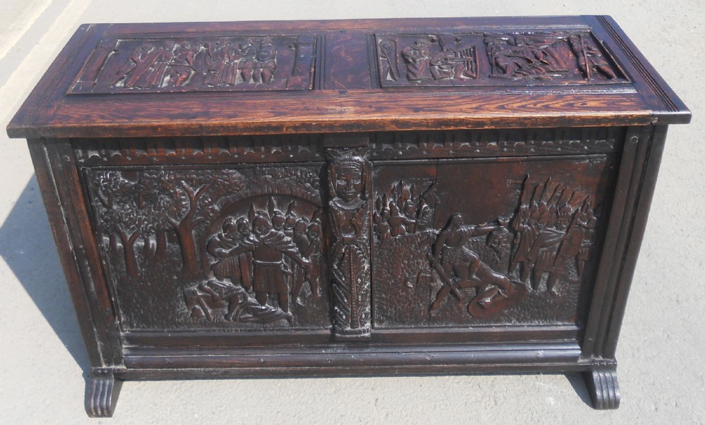 Antique Carved Oak Blanket Chest 