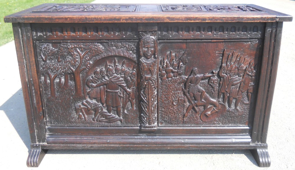 Antique Carved Oak Blanket Chest  View II