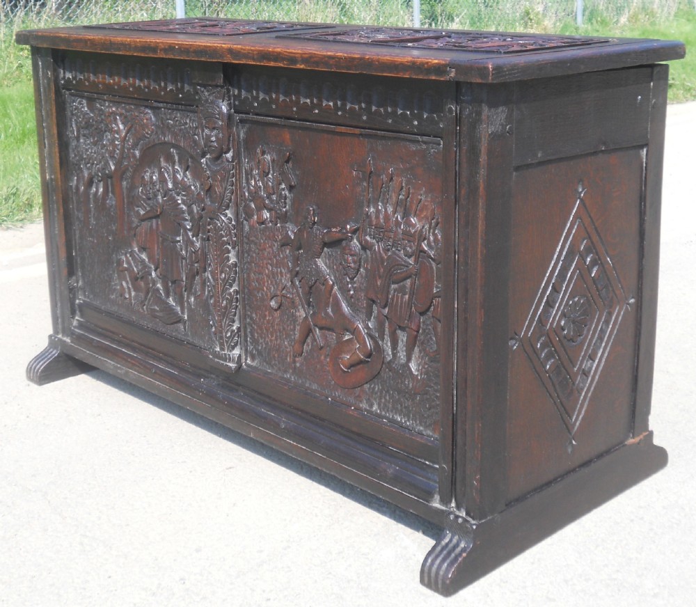 Antique Carved Oak Blanket Chest  View III