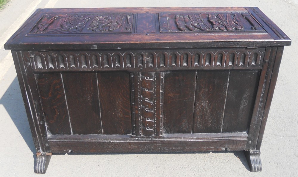Antique Carved Oak Blanket Chest  View IX