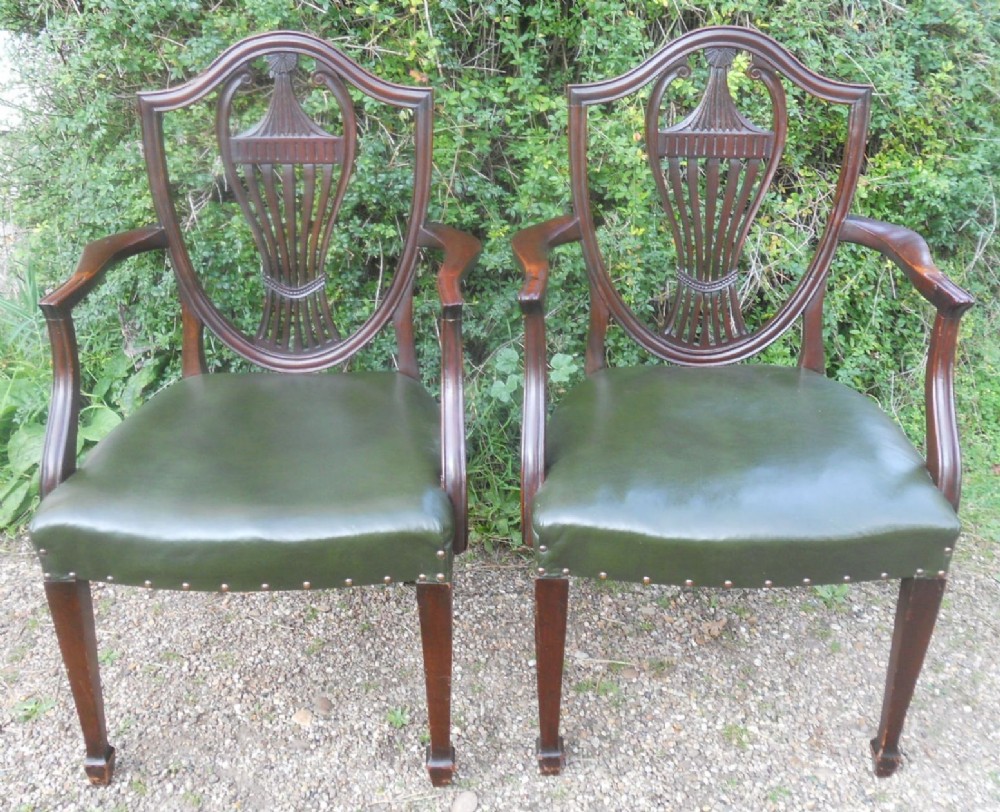Pair Georgian Style Mahogany Carver Armchairs 