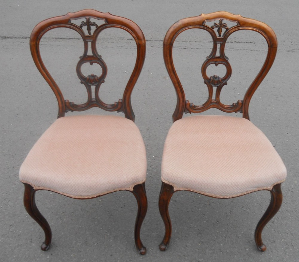 Pair Victorian Walnut Salon Side Chairs 
