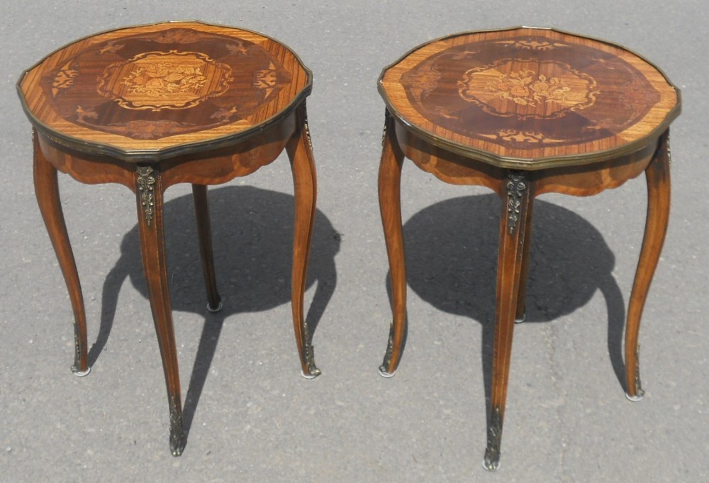 Pair French Inlaid Walnut Wine Tables 