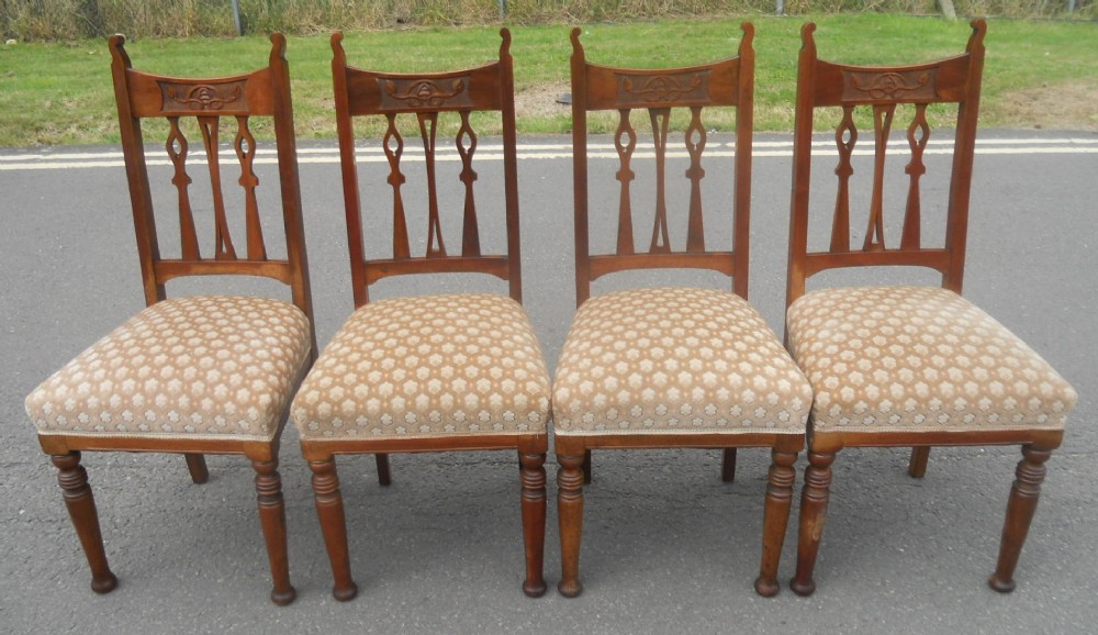 Set of Four Art Nouveau Highback Dining Chairs 