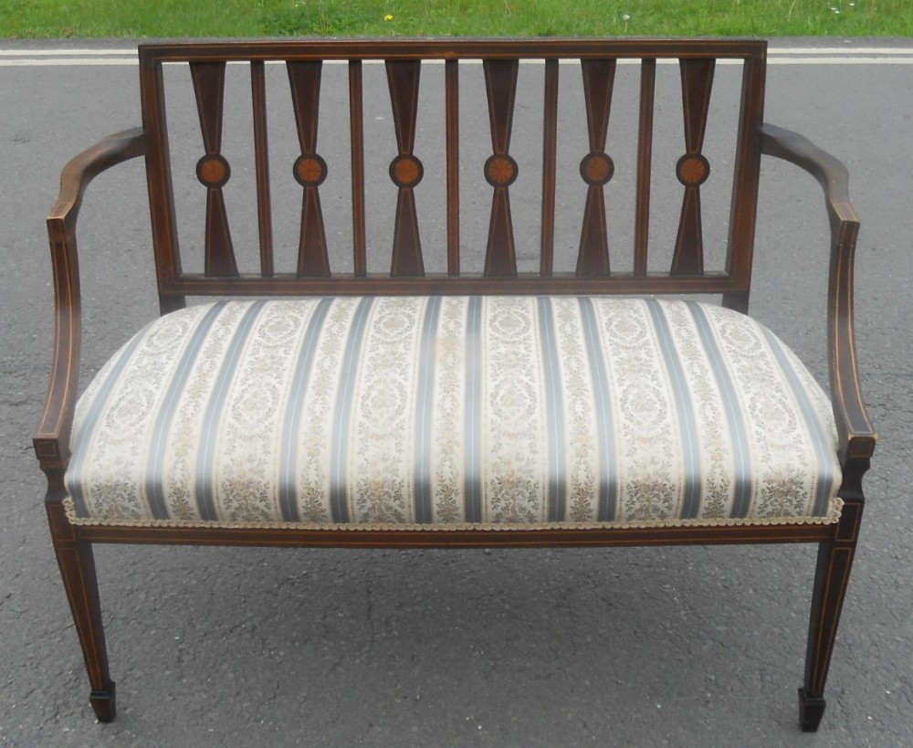 Edwardian Inlaid Mahogany Salon Settee 