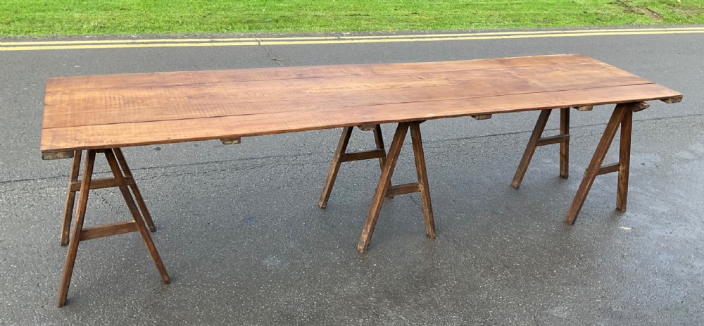 Oak Plank Top Long Trestle Table 