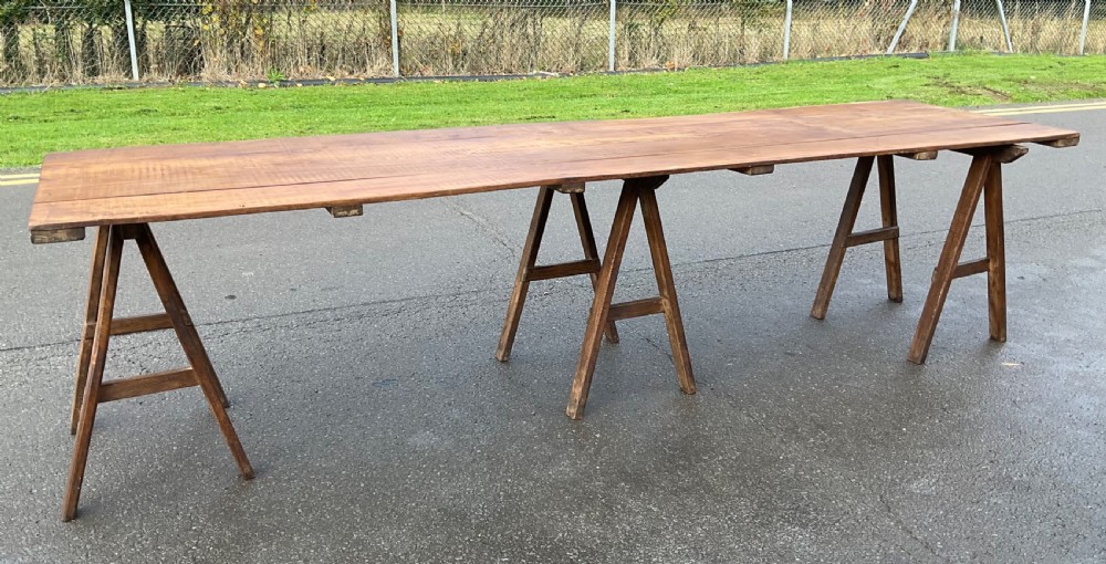 Oak Plank Top Long Trestle Table  View II