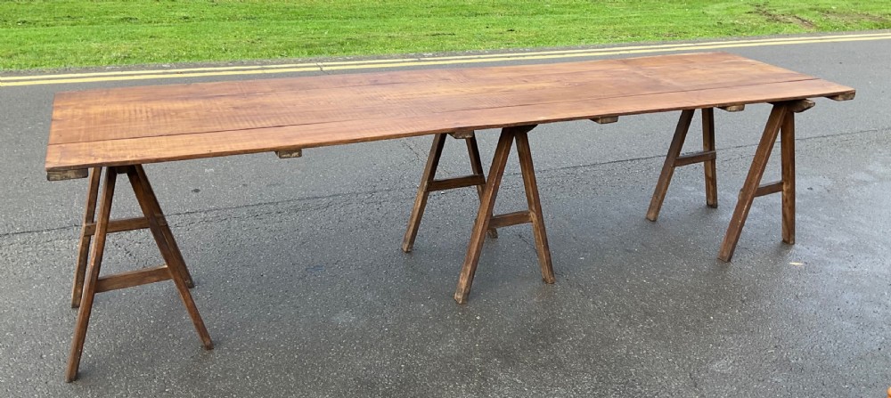 Oak Plank Top Long Trestle Table  View III