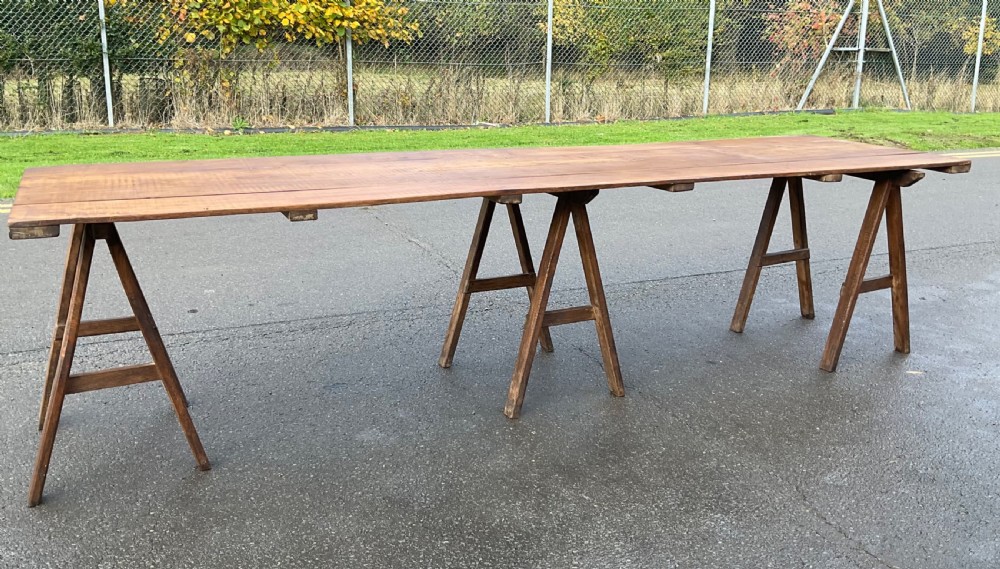 Oak Plank Top Long Trestle Table  View VI