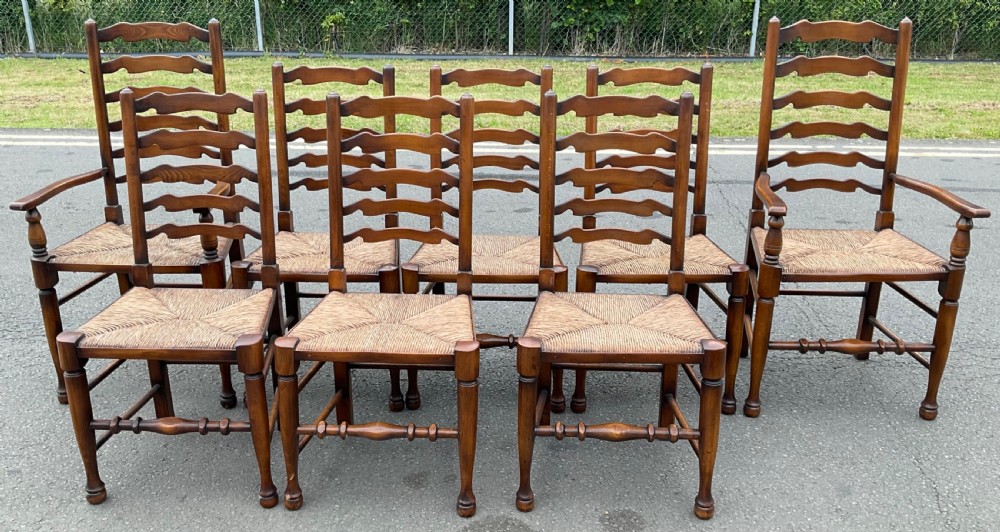 Set of Eight Elm Ladderback Dining Chairs