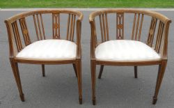 PAIR EDWARDIAN INLAID MAHOGANY TUB ARMCHAIRS
