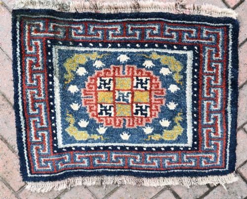 antique tibetan meditation mat 68x53cm - CATEGORY: ANTIQUE RUGS - DATED 1900