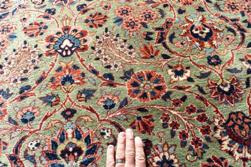 ANTIQUE GREEN GROUND KASHAN CARPET 304X212CM - ADDITIONAL PHOTO 4