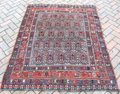 antique ivory ground khamseh tribal rug 166x134cm - CATEGORY: ANTIQUE RUGS - DATED 1900