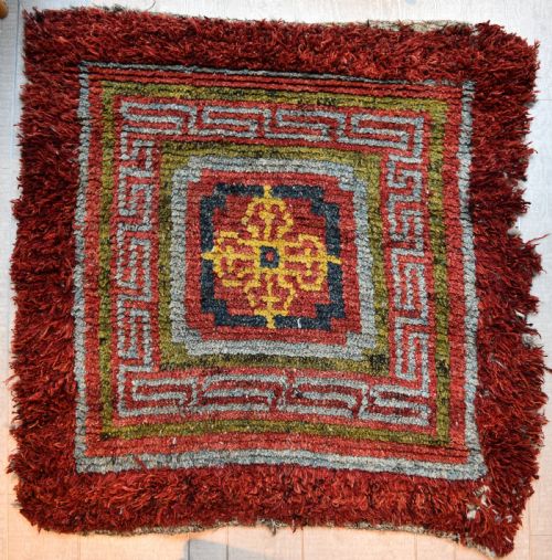 antique tibetan monastic seating mat 107x107cm - CATEGORY: ANTIQUE RUGS - DATED 1800