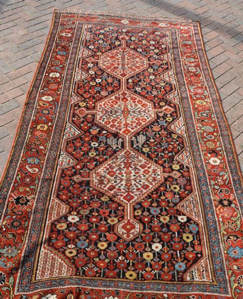 antique khamseh carpet 298x145 cm - CATEGORY: ANTIQUE RUGS - DATED 1890