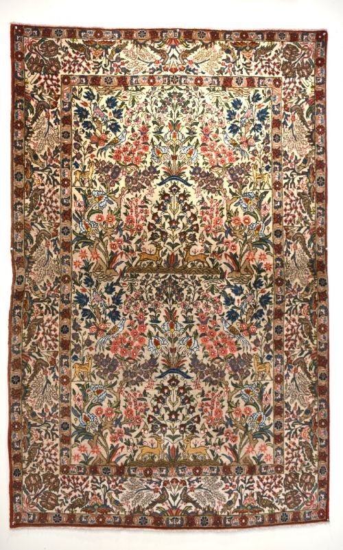 old part silk qum rug 217x135 - CATEGORY: ANTIQUE RUGS - DATED 1930