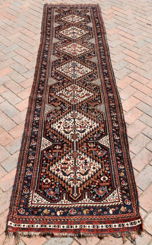 antique khamseh narrow runner 307 x 74 cm - CATEGORY: ANTIQUE RUGS - DATED 1900
