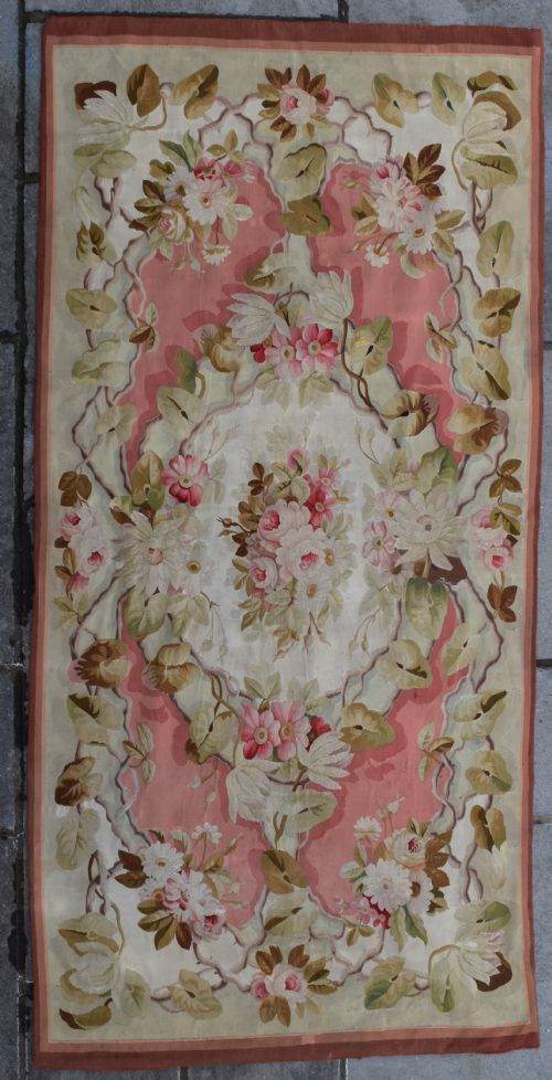 antique french aubosson rug 200x96cm - CATEGORY: ANTIQUE RUGS - DATED 1850