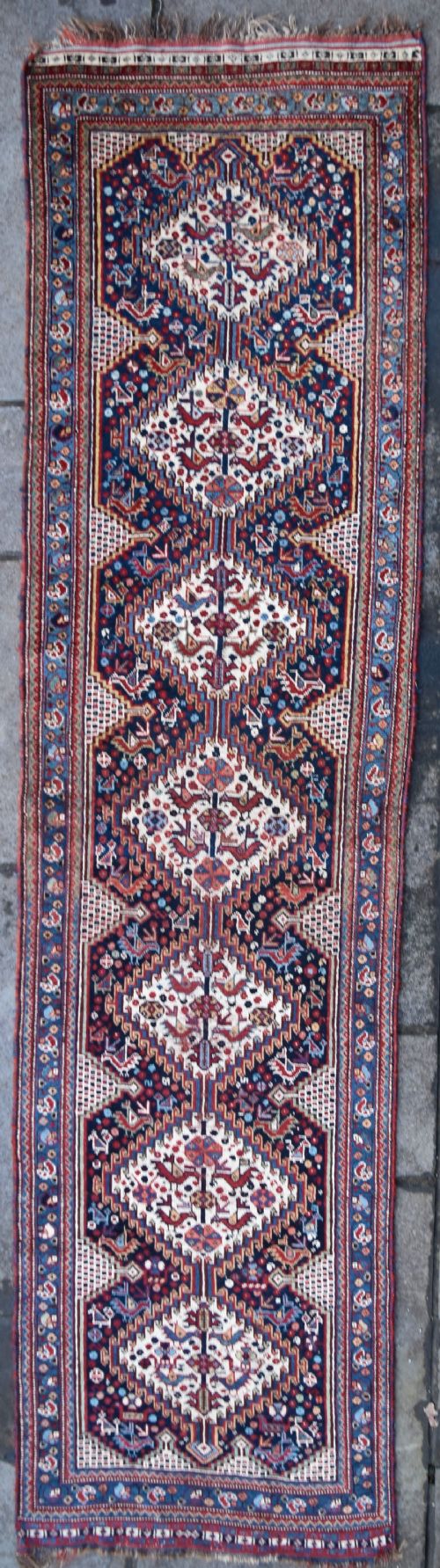 antique khamseh narrow runner 305x69cm - CATEGORY: ANTIQUE RUGS - DATED 1900