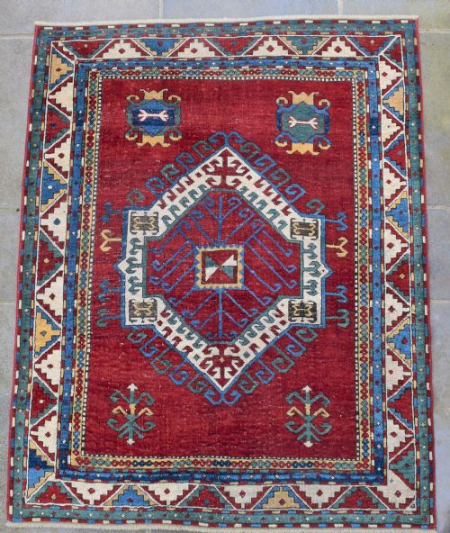 antique caucasian fahcralo kazak rug 167x132cm - CATEGORY: ANTIQUE RUGS - DATED 1870