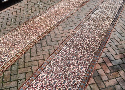 A PAIR OF VERY LONG NARROW ANTIQUE RUNNERS - ADDITIONAL PHOTO 4