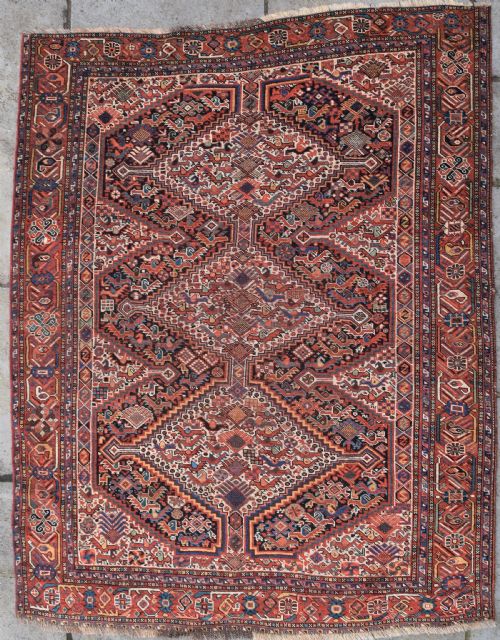 antique khamseh chicken rug 186x145 cm - CATEGORY: ANTIQUE RUGS - DATED 1880