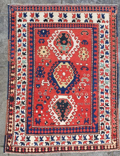 antique caucasian borjalu kazak village rug - CATEGORY: ANTIQUE RUGS - DATED 1870