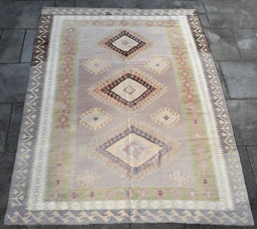 faded turkish kilim 301x224 cm - CATEGORY: ANTIQUE RUGS - DATED 1930