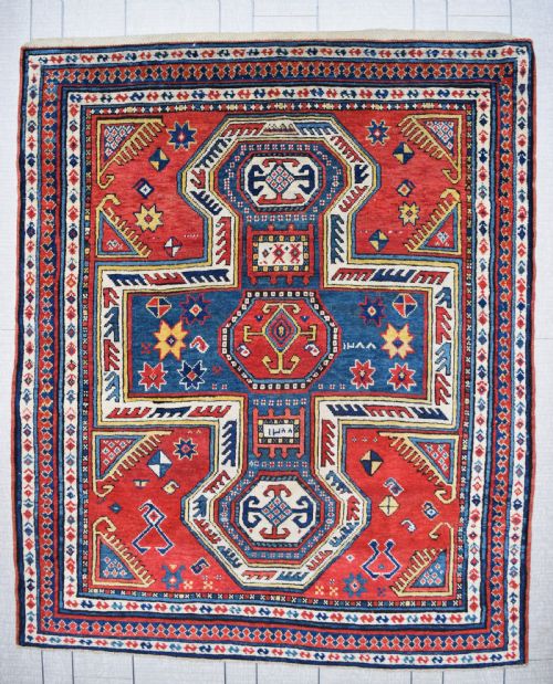 ANTIQUE CAUCASIAN KAZAK SMALL RUG DATED 1870 - ADDITIONAL PHOTO 1