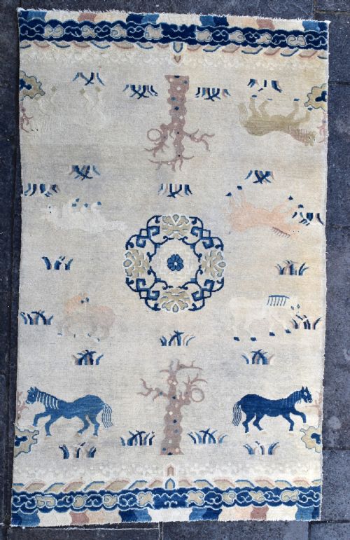 antique chinese ninxia pillar rug 204x127cm - CATEGORY: ANTIQUE RUGS - DATED 1850