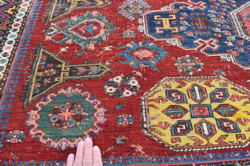 AN EXCEPTIONAL ANTIQUE KUBA SUMAK TECHNIQUE CARPET 280X219 CM - ADDITIONAL PHOTO 12