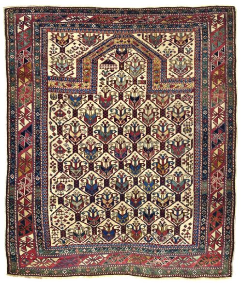 very fine antique shirvan prayer rug 135x124 cm - CATEGORY: ANTIQUE RUGS - DATED 1850