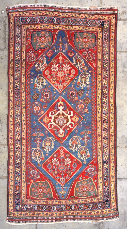 a fine qasgai rug 204x105cm - CATEGORY: ANTIQUE RUGS - DATED 1880