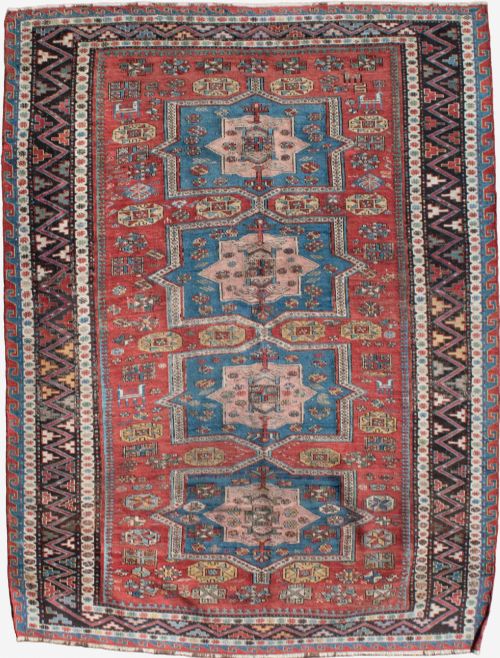 AN ANTIQUE KUBA SUMAK RUG 189X143CM