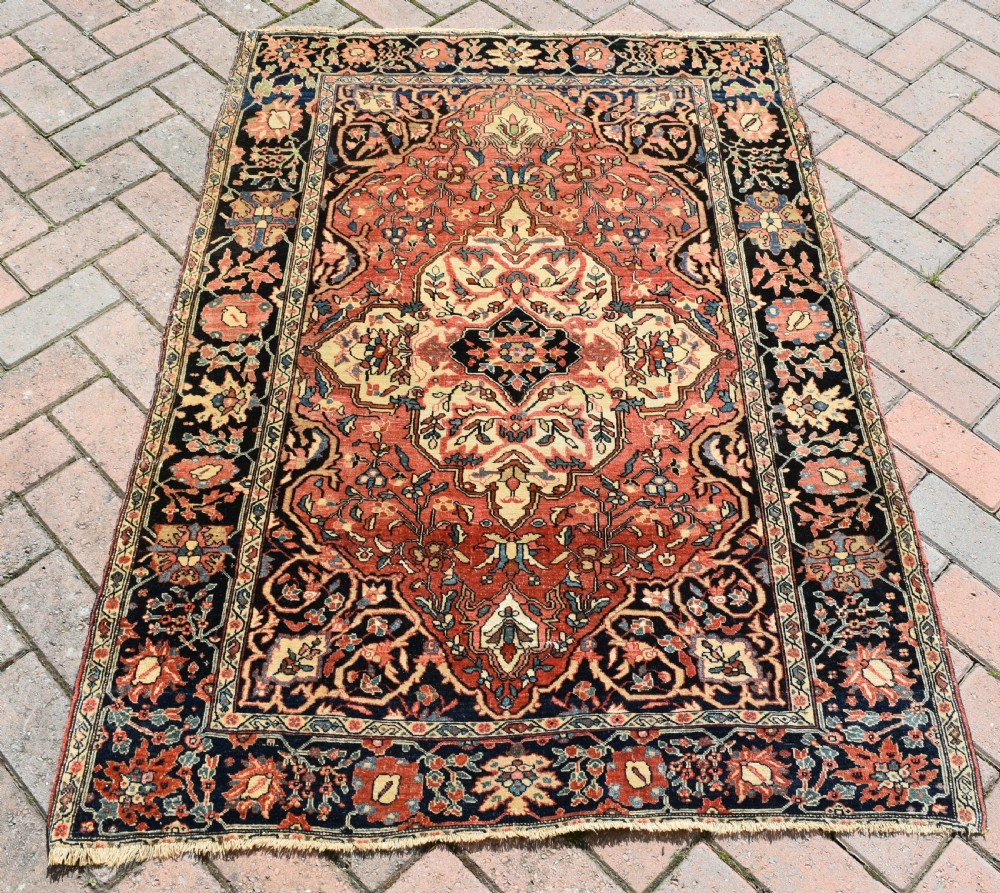 Antique part Silk Sarouk rug 143x108cm