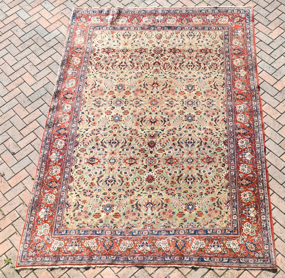 Antique Green ground Kashan carpet 304x212cm