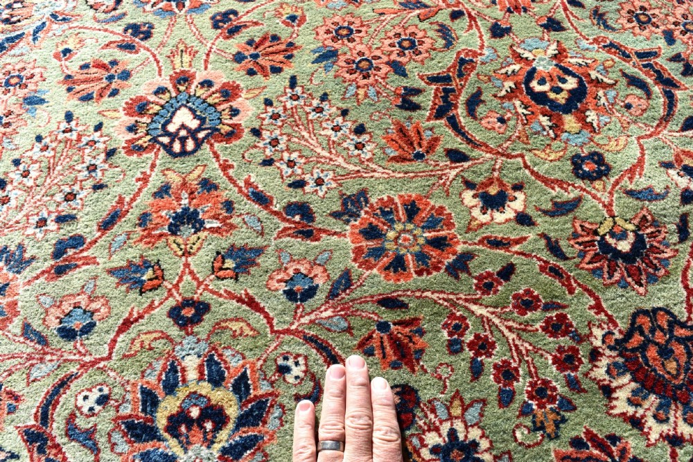 Antique Green ground Kashan carpet 304x212cm View V