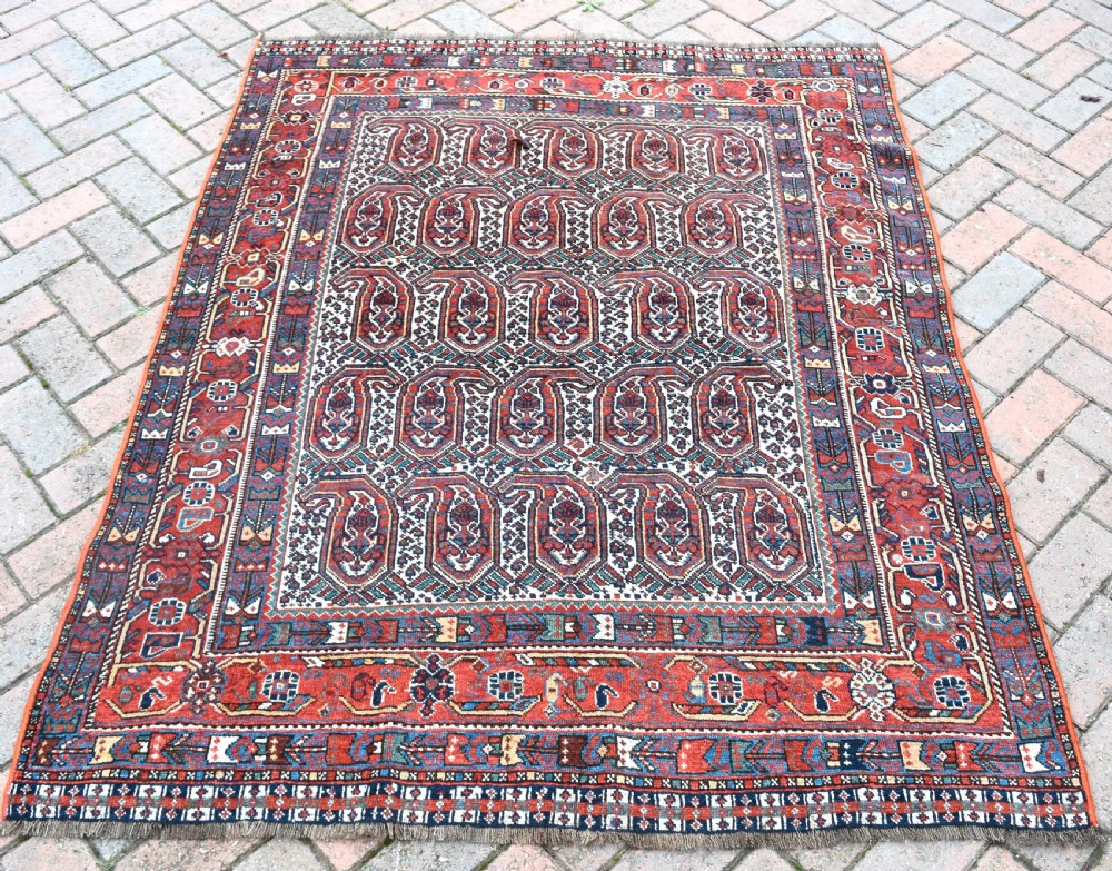 Antique ivory ground Khamseh tribal rug 166x134cm