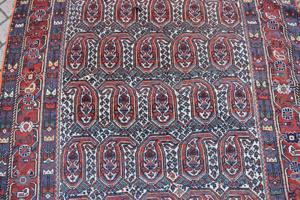 Antique ivory ground Khamseh tribal rug 166x134cm View III