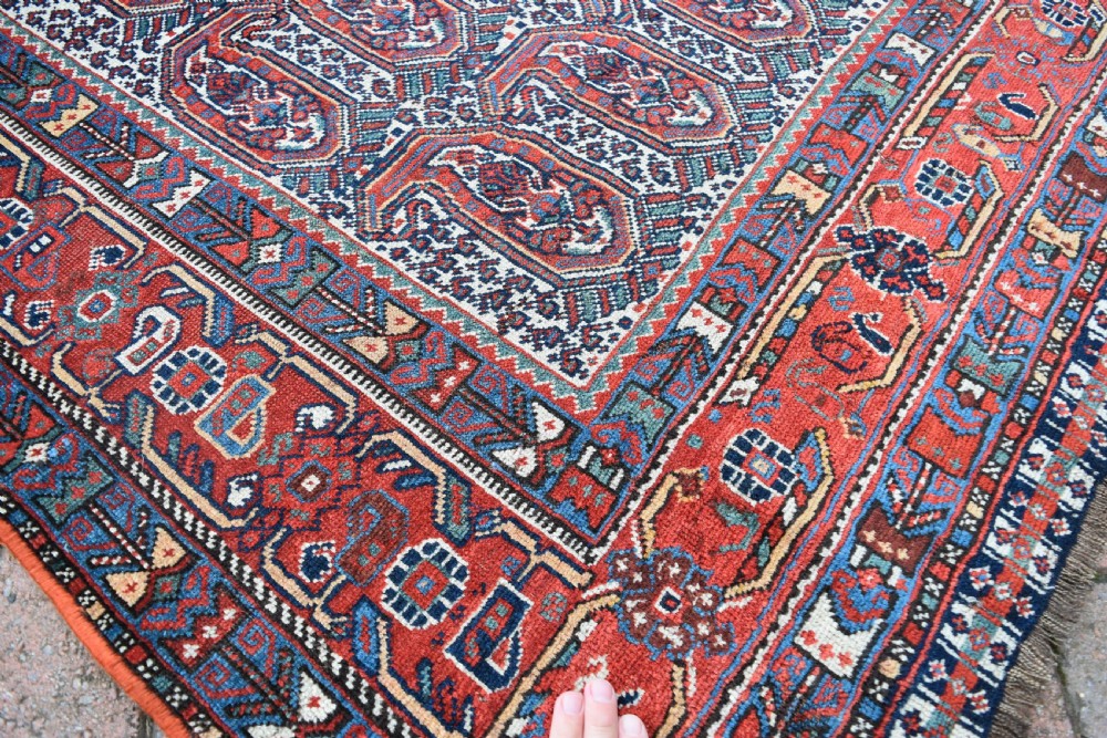 Antique ivory ground Khamseh tribal rug 166x134cm View IV