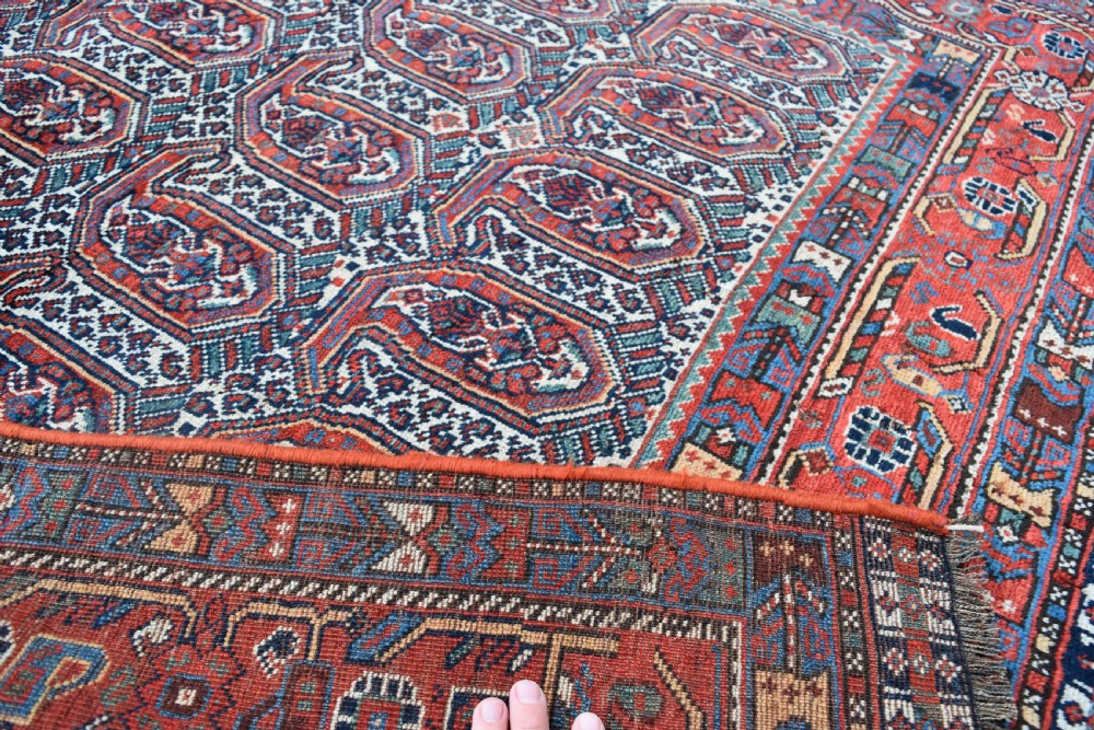 Antique ivory ground Khamseh tribal rug 166x134cm View VI